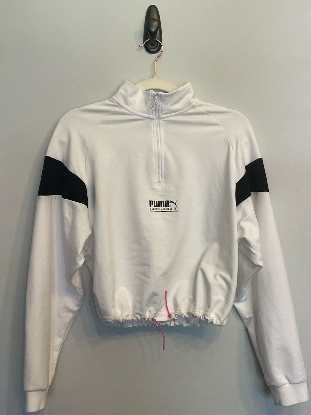 Puma White and Black Half-Zip Crop Sweatshirt - Picture 2 of 9